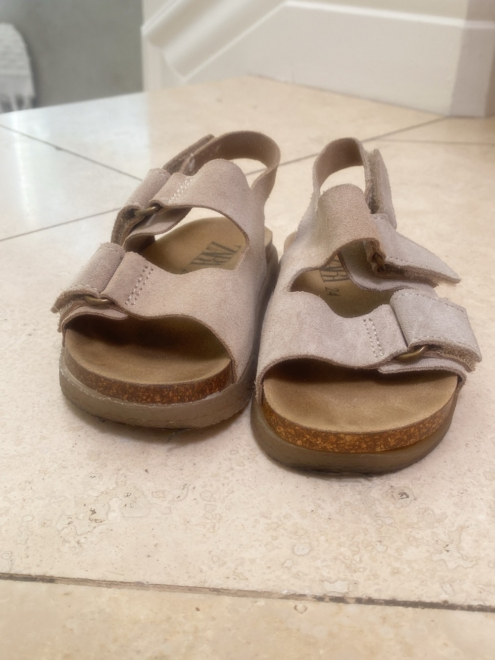 Zara Kids Taupe Suede Double-Strap Sandals